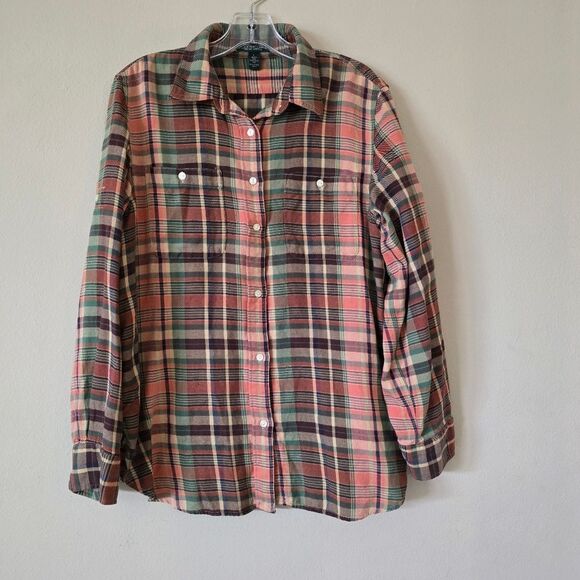 Lauren Jeans Company Womens Green and Pink Plaid Casual Shirt Shacket Size L - Picture 2 of 5